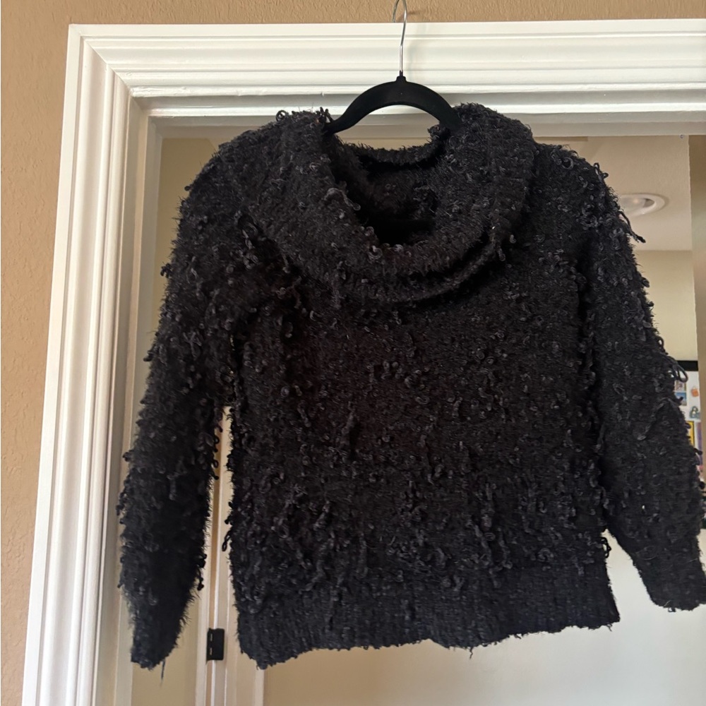 Others Follow Black Textured Cowl Sweater